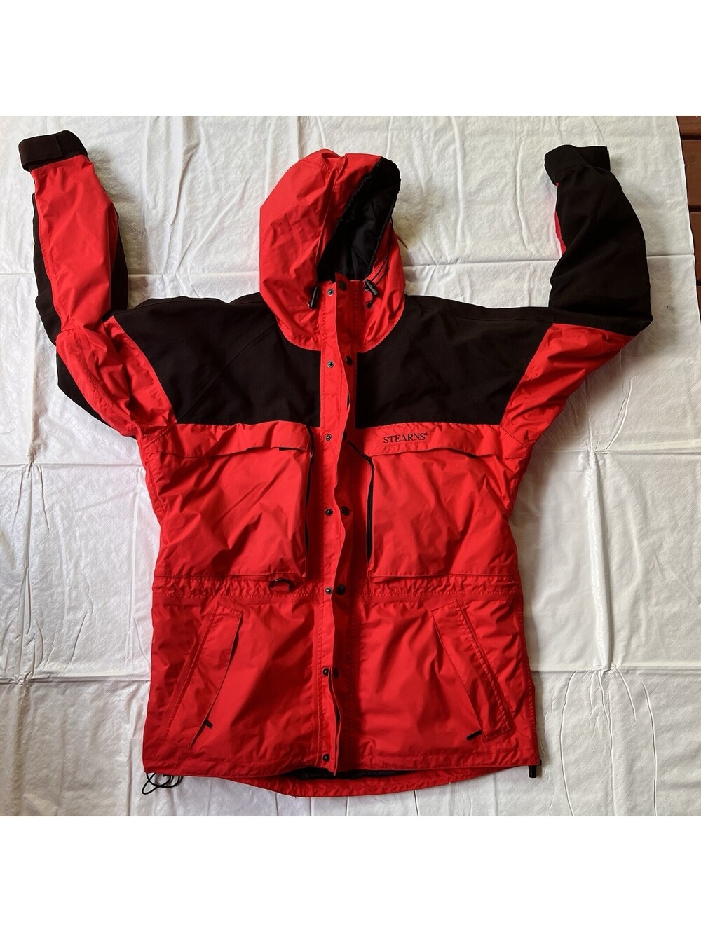 Stearns Jacket Black Red Dry Wear Rain Full Zip Hood Boating Yachting Men’s L